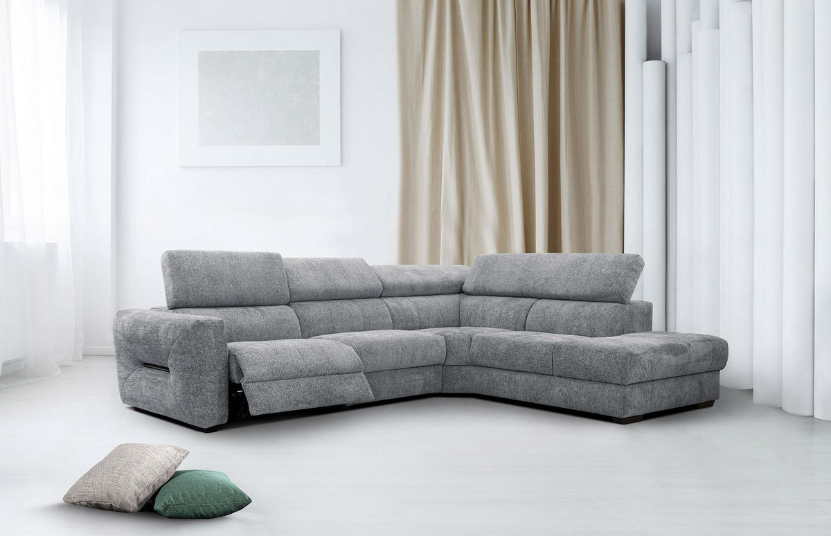 ECKSOFA CALVERA 5-Sitzer mit 1 Relaxfunktion, grau - Grau, Holzwerkstoff/Textil (297/239cm) - Courtois Laville