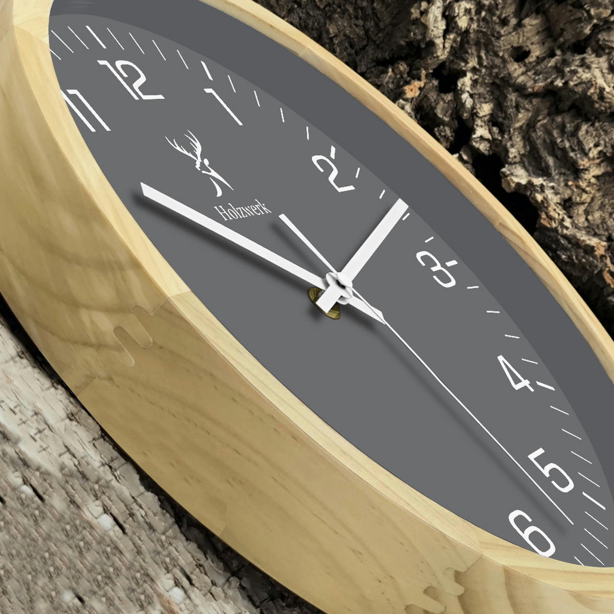 WANDUHR Holz Designer HARBURG Loft Wand Uhr, beige, grau - Beige/Weiß, Glas/Holz (30/30/4.2cm) - Holzwerk