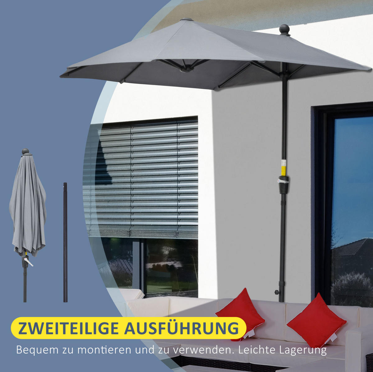 AMPELSCHIRM aus Stahl 294x294x250 cm in Orange mit Kurbel & Neigefunktion - Orange, Metall (294/294cm) - Modfu