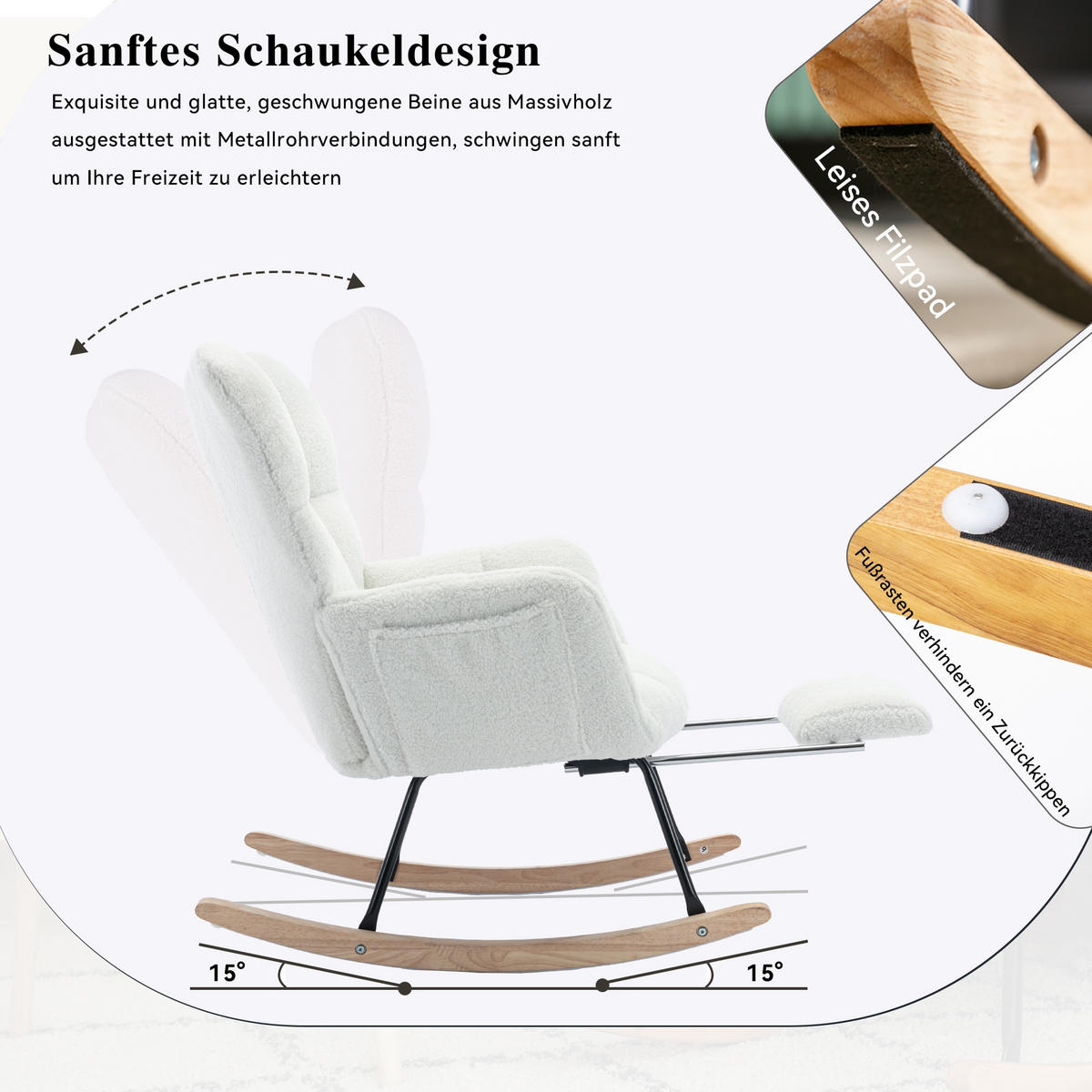 SCHAUKELSTUHL 98/70/98.5 cm Weiß mit Einziehbare Fußstütze - Weiß, Textil (98/98.5/80cm) - Oxeza