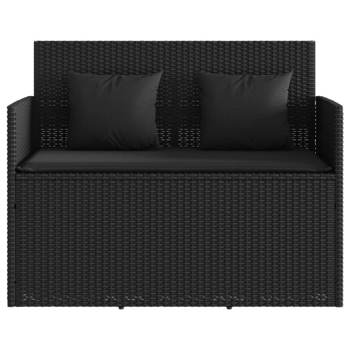 GARTENBANK mit Kissen Schwarz Poly Rattan - Schwarz, Kunststoff (120/90.5/50cm) - furnicato