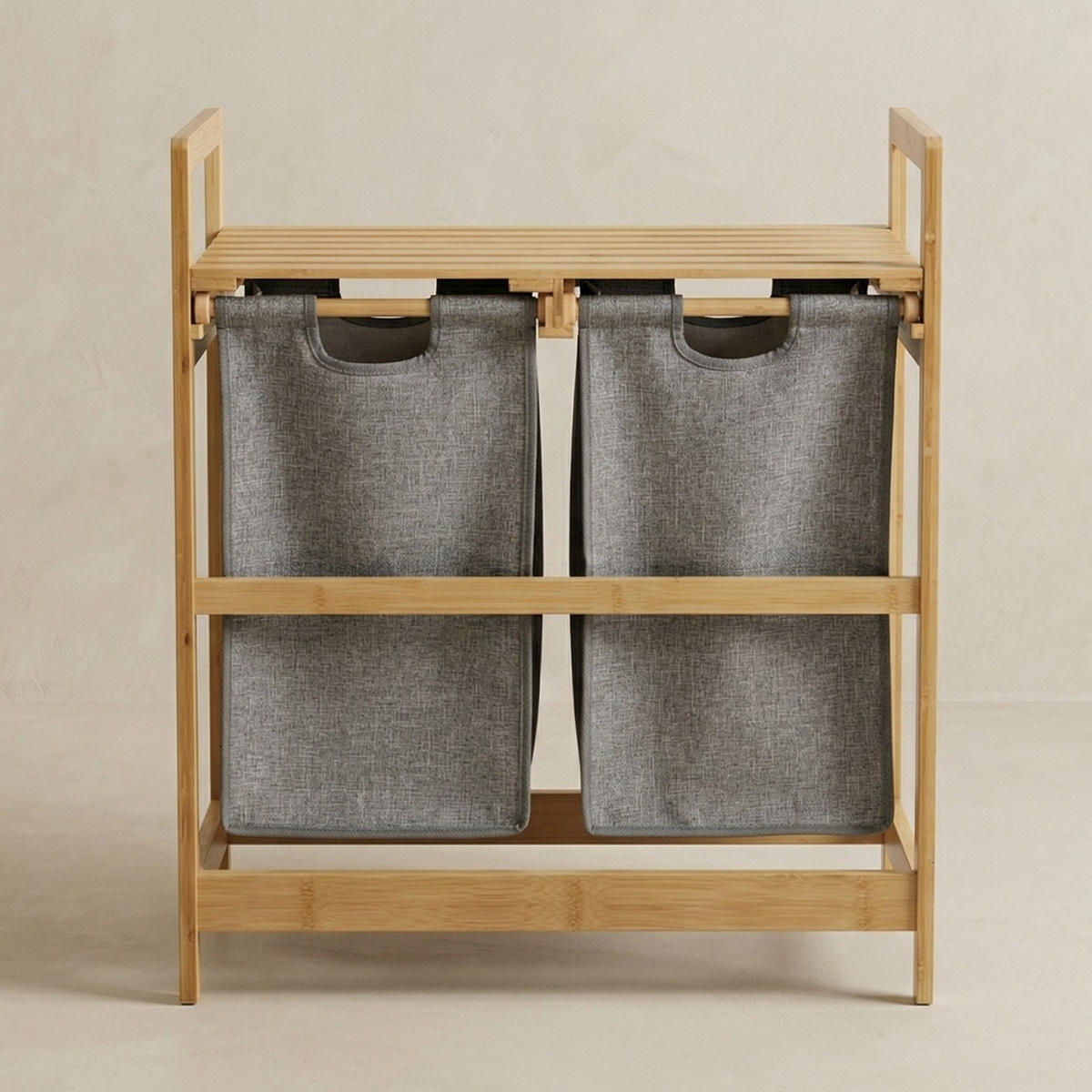 WÄSCHEKORB Bambus Tela 70 l 33/63/74 cm - Grau, Textil (63/74/33cm) - NUXIO