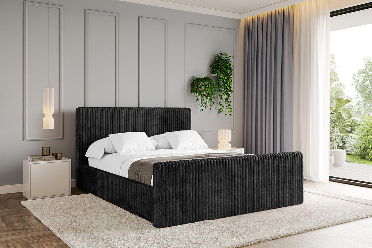 POLSTERBETT mit Bettkasten, Fußteil und Lattenrost, Boxbett ohne Matratze - ALOVA-Z-V1 180x200 Schwarz - Schwarz, Holzwerkstoff/Textil (180/200cm) - ALTDECOR