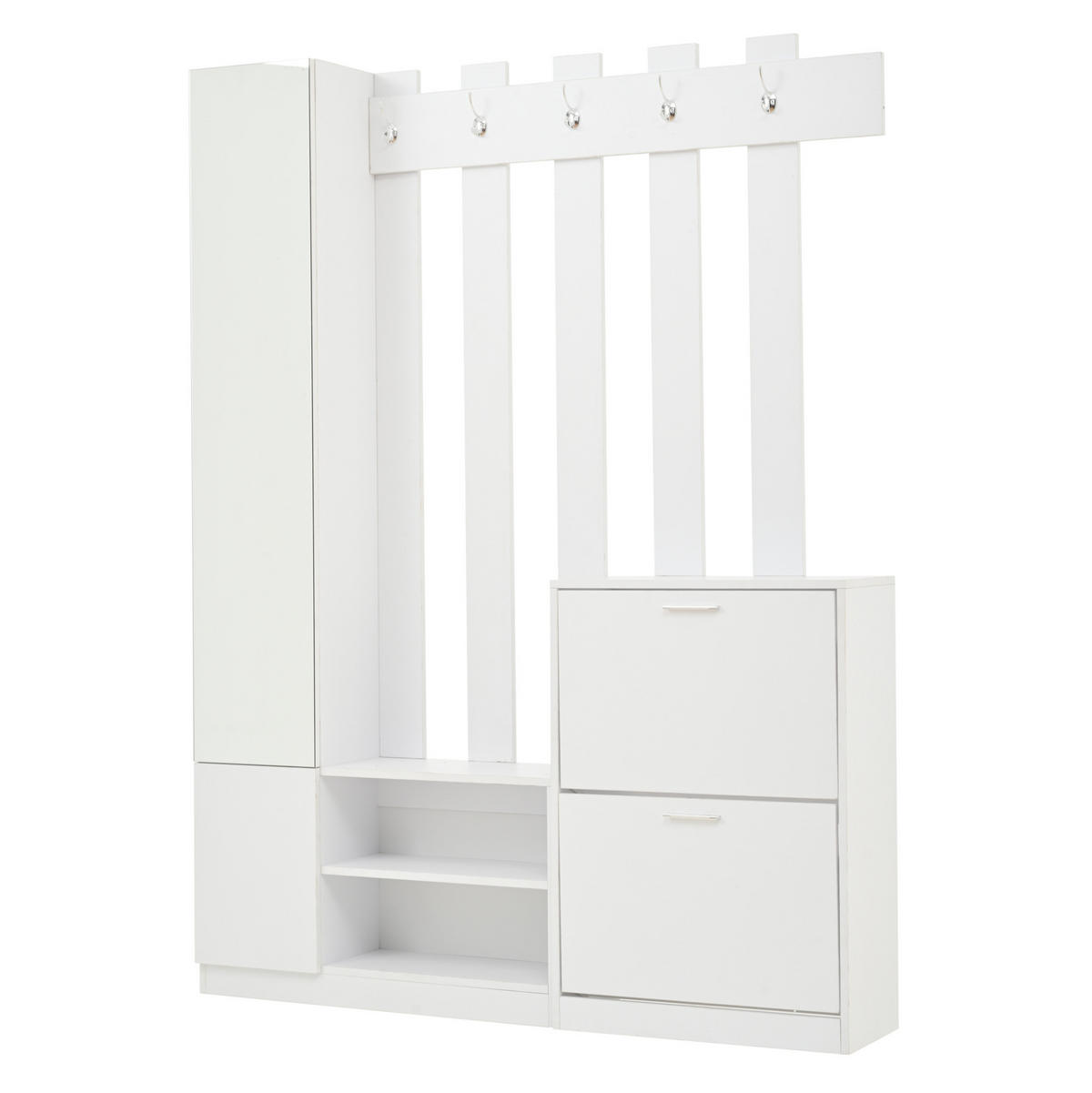 GARDEROBEN-SET mit Spiegel 135 x 25 x 180 cm Weiß mit Schuhschränken - Weiß, Holzwerkstoff (25/180/135cm) - Beauniv