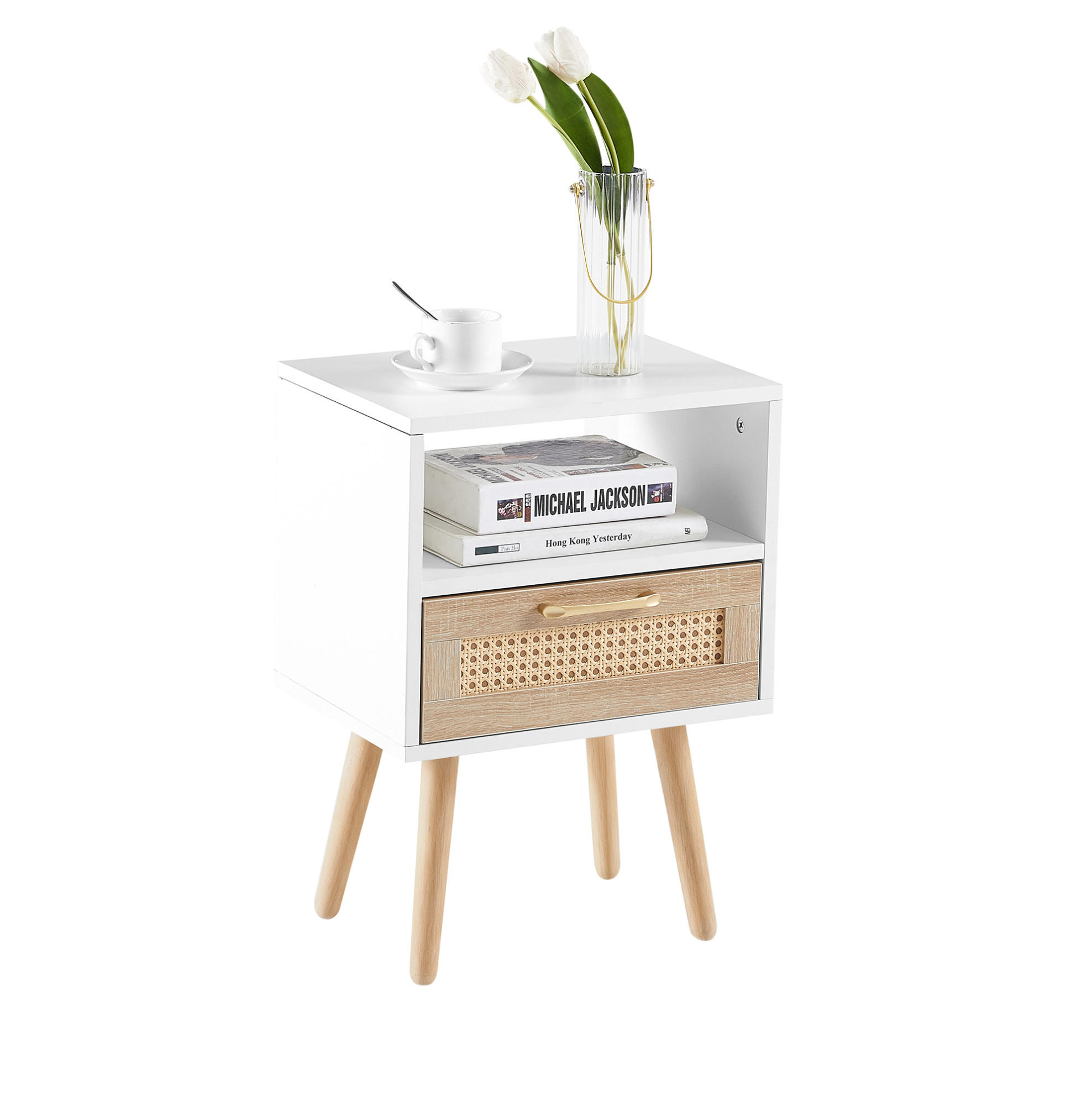 NACHTTISCH 40/55/30 cm Weiß/Natur aus MDF mit Schublade - Hellbraun, Holzwerkstoff (40/55/30cm) - OKMYHOME