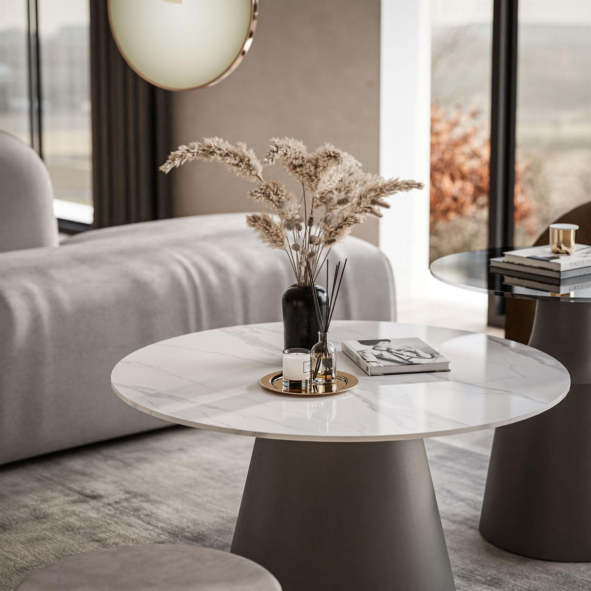 COUCHTISCH 2-in-1 CHANTELLE in Grau - Grau, Glas (70/70/40cm) - Lookway