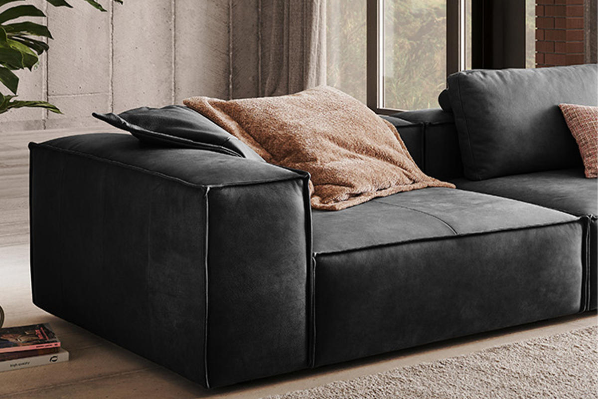 SOFA CARMO Anthrazit Leder - Anthrazit/Schwarz, Leder/Kunststoff (266/68/118cm) - KAWOLA