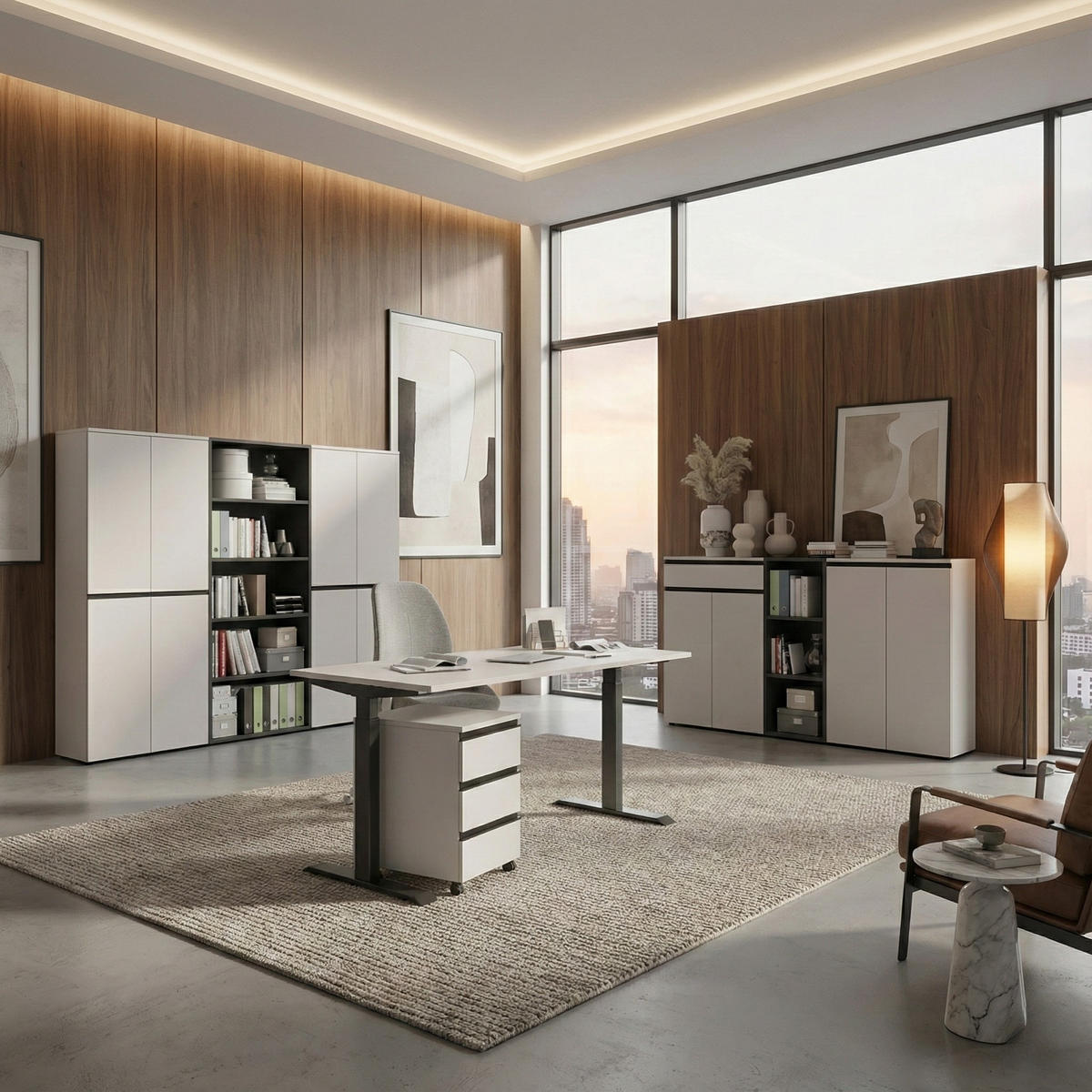 AKTENSCHRANK STUTTGART, 197 cm hoch, 5 Ordnerhöhen, Soft-Close Greige - Beige, Holzwerkstoff (81/197/40cm) - KADIMA DESIGN