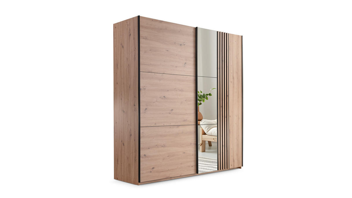 SCHWEBETÜRENSCHRANK ATROX 203/215/65 cm 2-türig mit Spiegel Eiche Artisan - Eiche Artisan, Holzwerkstoff (203/215/65cm) - MASSENO