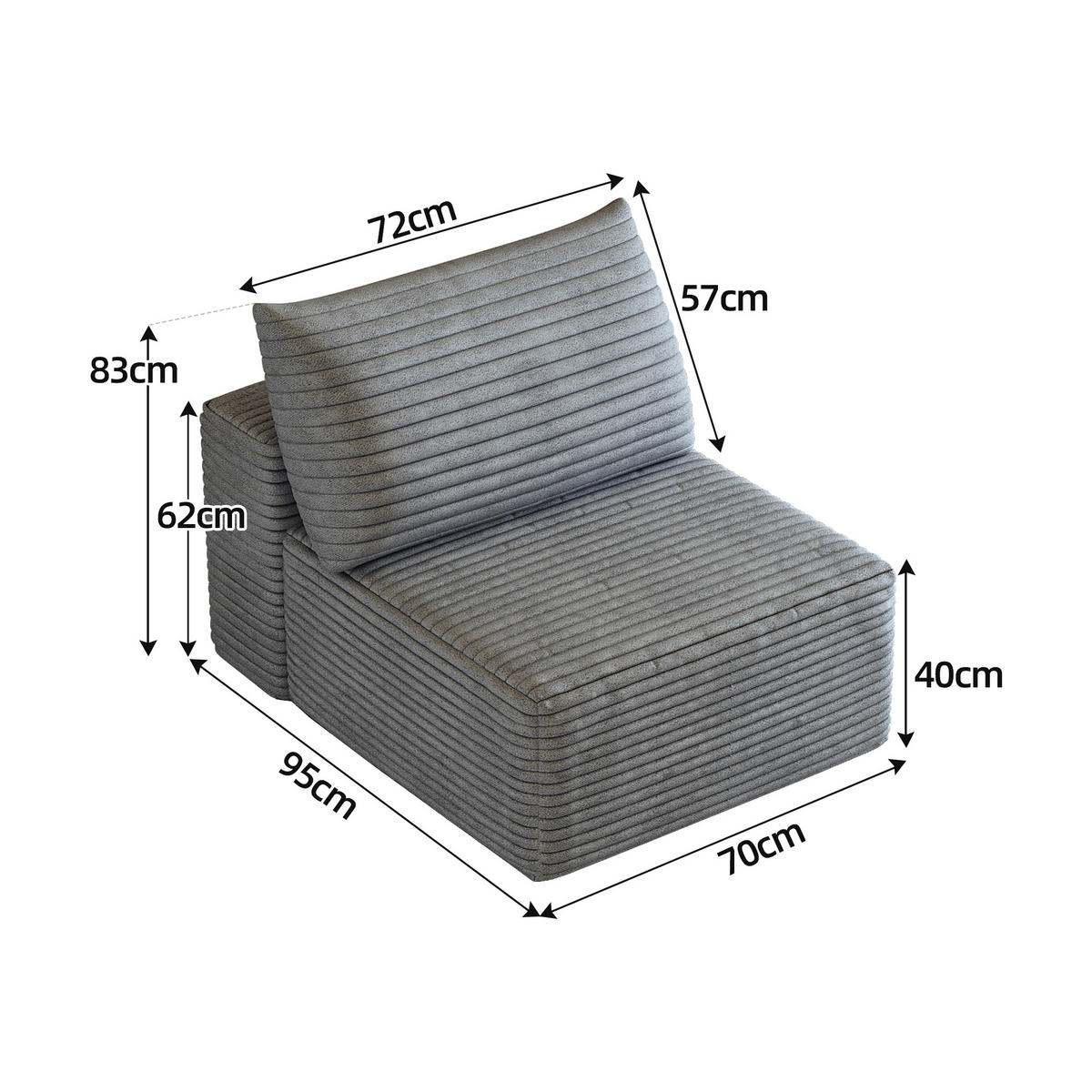 SOFAELEMENT DE-34752 1‑Sitzer‑Modul Grau - Grau, Textil (95/83/70cm) - ComfortXL