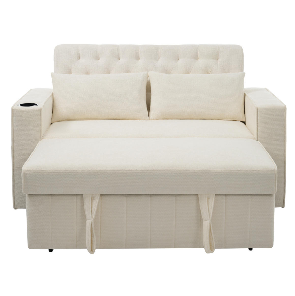 SCHLAFSOFA 140/137 cm Liegefläche in Beige – mit USB und Getränkehalter - Beige, Textil (140/84/137cm) - BEAOK