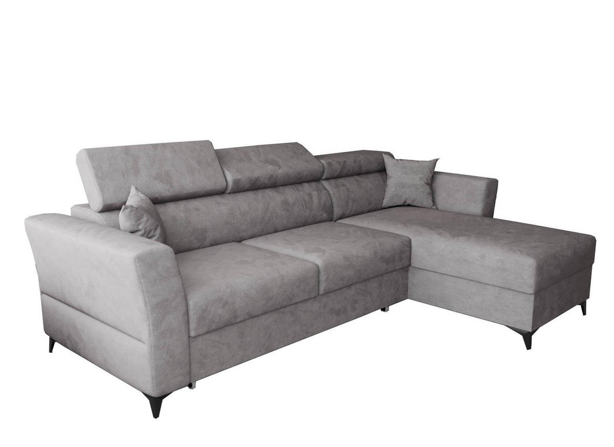 ECKSOFA L Form Ribella Grau 265/180/100 cm Rechts mit Schlaffunktion - Hellgrau/Schwarz, Textil/Metall (265/180cm) - AX Living