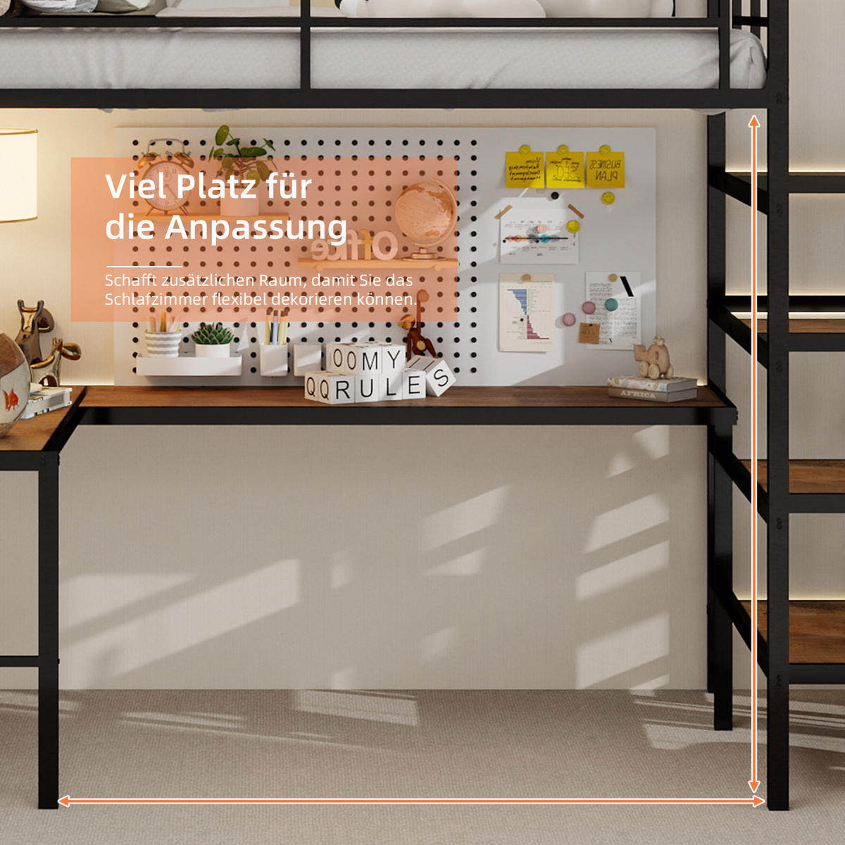 HOCHBETT Schreibtisch L Form Stauraum - Schwarz, Metall - LEBENLANG