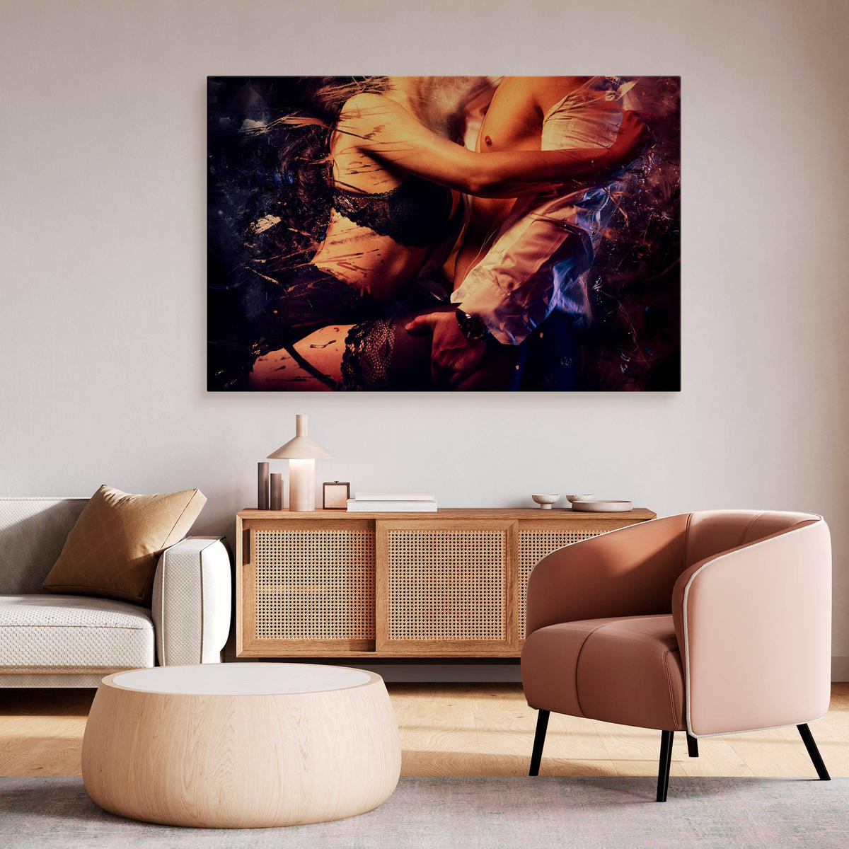 LEINWANDBILD Canvas Sexy Paar Erotik Akt 3D 100x70 - Blau/Beige, Textil (100/70cm) - Muralo