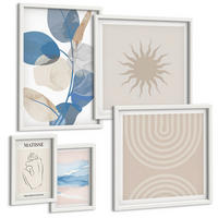 BILDER SET 5er Set - 50x50 cm & 20x30 cm & 40x60 cm Weißer Rahmen - Linien, Wellen, Pastellfarben, minimalistisch - Weiß, Kunststoff (40/60cm) - TULUP