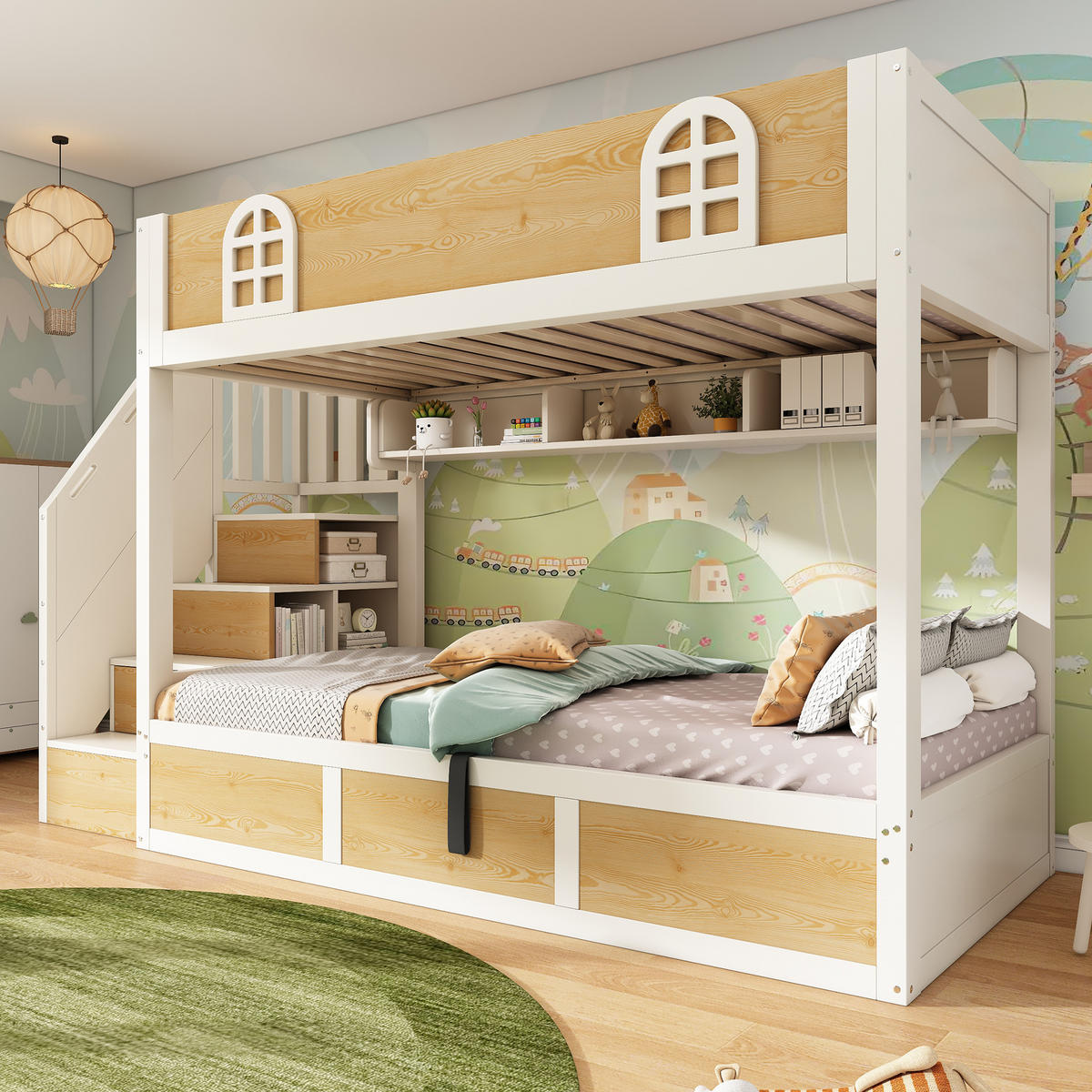 ETAGENBETT mit Treppenschrank 90x200 cm Weiß/Natur - Weiß, Metall (90/200cm) - Meubliv