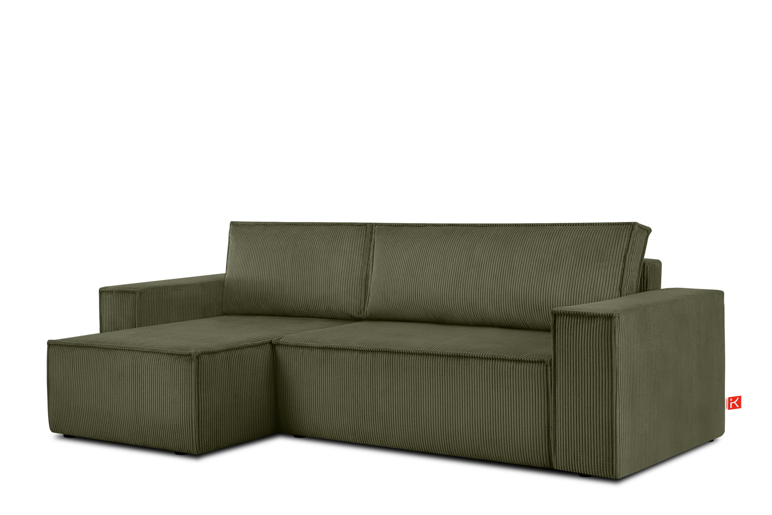 ECKSOFA-LINKS/RECHTS NAPI Schlaffunktion mit Cordbezug, grün - Schwarz/Olivgrün, Textil (262/148cm) - KONSIMO®
