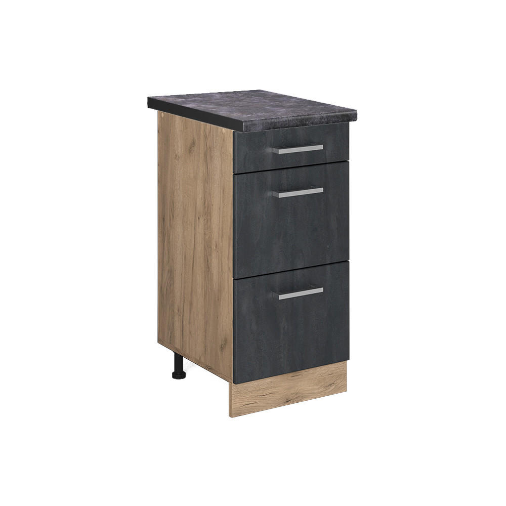 KÜCHENUNTERSCHRANK R-Line Schwarz Beton 40 cm AP Anthrazit - Honigeiche/Eiche Wotan, Holzwerkstoff (40/81.6/60cm) - Vicco