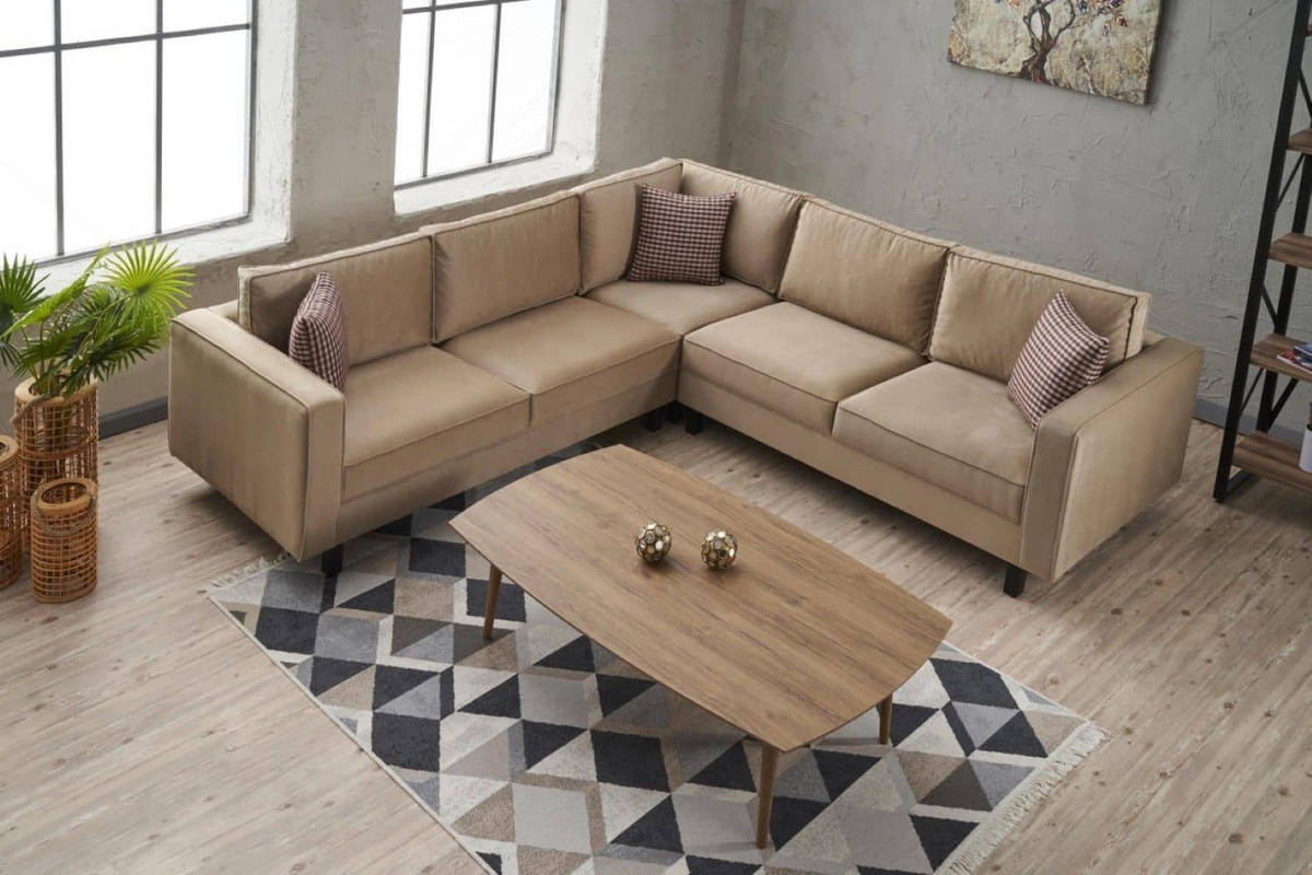 ECKSOFA schlichte Eleganz, lose Rückenkissen - Beige/Schwarz, Holz/Buchenholz (258/258cm) - myHomelando