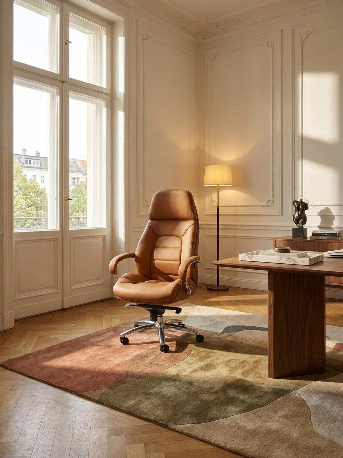 CHEFSESSEL Leder mit Multiblockwippmechanik bis 120 kg MIRON, Beige 67x67x137 cm - Beige/Silberfarben, Leder/Metall (67/137/67cm) - KADIMA DESIGN