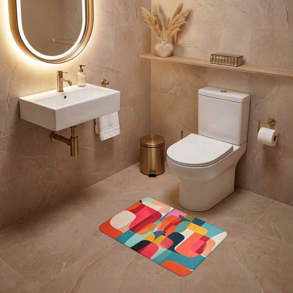 WC PŘEDLOŽKA Tvary - barevné - abstraktní - letadla 60x40 cm - různobarevná, textil/plast (60/1cm) - OnlyWow