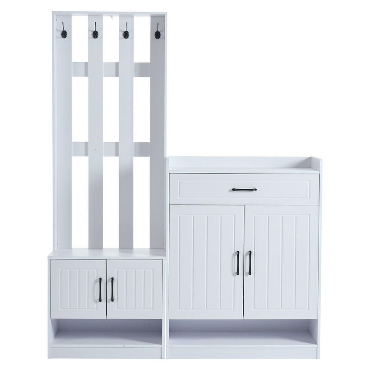 GARDEROBEN-SET WEISS mit Schuhschrank 140.6x32x180 cm - Weiß, Holzwerkstoff (30.5/180/140.6cm) - Fuleadture
