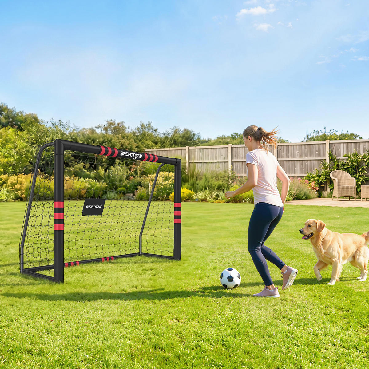 FUSSBALLTOR Metall PE Schwarz Rot - Schwarz, Metall (60/180cm) - SPORTNOW