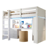 HOCHBETT 90/200 cm aus Kiefer mit LED-Beleuchtung Schreibtisch und Kleiderschrank Weiß - Weiß, Holzwerkstoff (90/200cm) - Modenvie