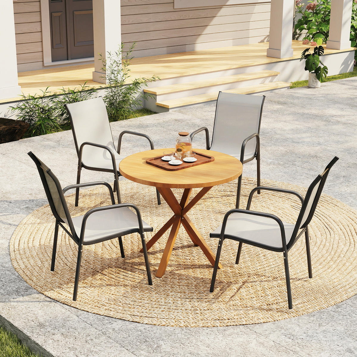 GARTENSTÜHLE 4er Set Metall Netzstoff Hellgrau - Dunkelgrau/Hellgrau, Textil/Metall (51/87/69cm) - Outsunny