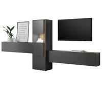 WOHNWAND 3-teilig grau matt, Eiche Wotan 350 cm, Wohnkombination mit viel Stauraum - Eiche Wotan/Grau, Glas/Holz (350/155/40cm) - Furn.Design