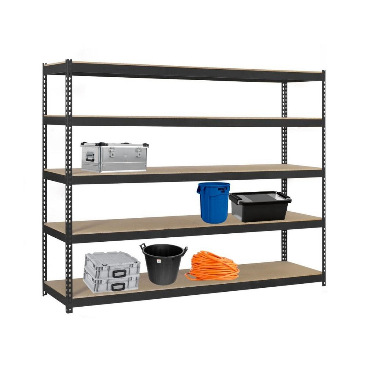 SCHWERLASTREGAL EXTREM WOOD YETI FIVE | HxBxT 300x120x45cm | Fachlast 400kg | Anthrazit - Anthrazit, Metall (120/300/45cm) - PROREGAL