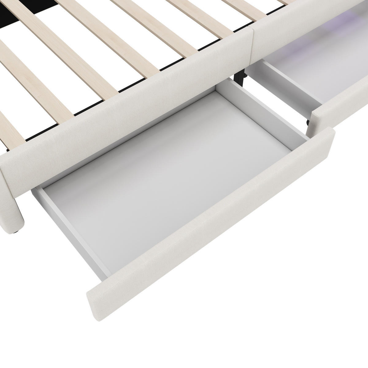 ČALÚNENÁ posteľ z ľanu a MDF 90x200 cm béžová s LED osvetlením, USB+Type C a úložným priestorom - béžová, textil (90/200cm) - Modfu