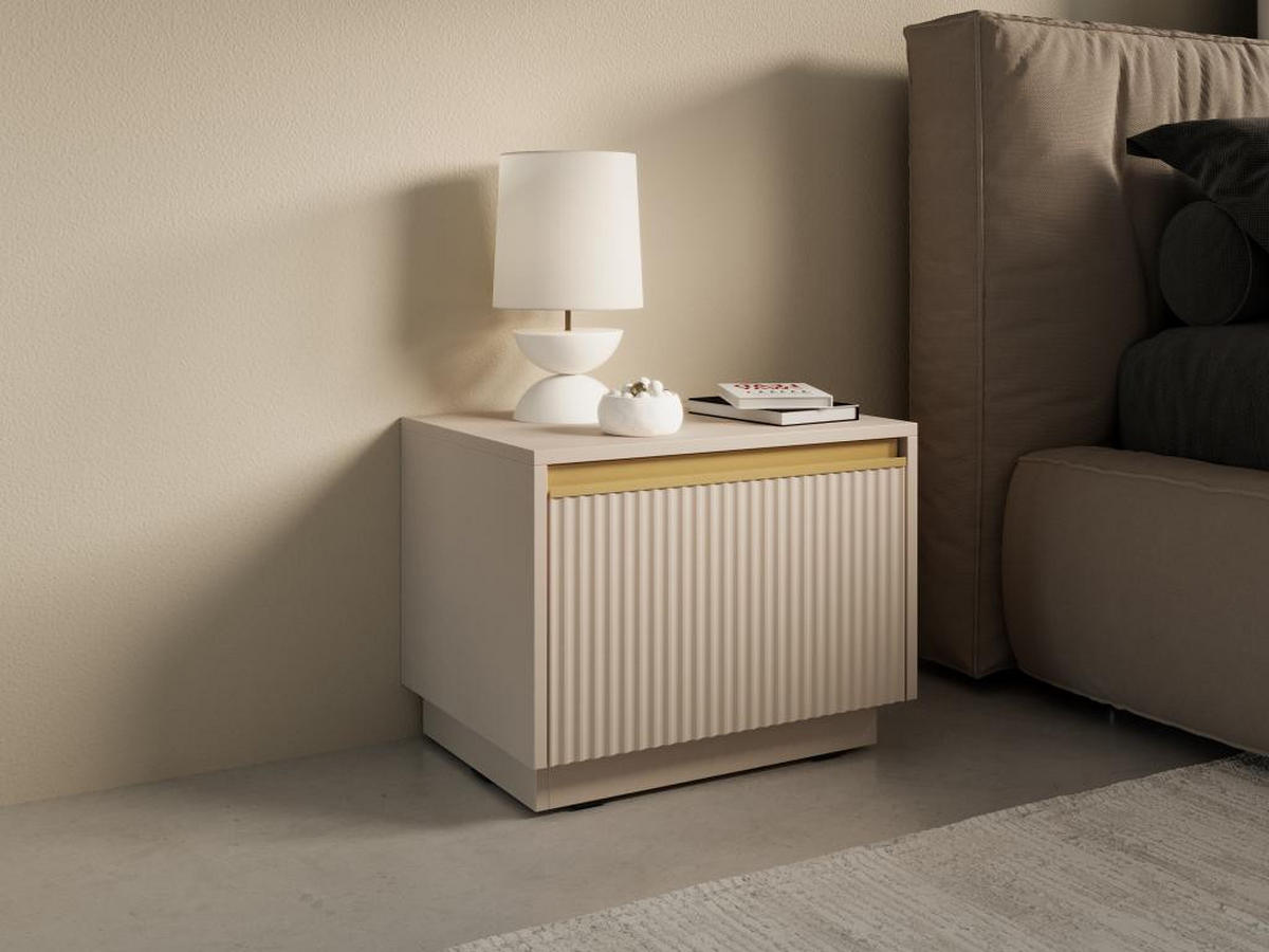 NACHTTISCH mit 1 Schublade - MDF - Beige & Goldfarben - POSINIA - Beige, Holz (39/42/53.6cm) - Pascal Morabito