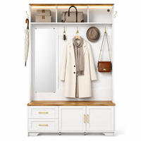 GARDEROBE-SET in Weiß mit Spiegel und LED-Beleuchtung für Eingangsbereich und Flur, B120/T40/H187 cm - Weiß/Naturfarben, Glas/Holzwerkstoff (120/187/40cm) - STILVORA