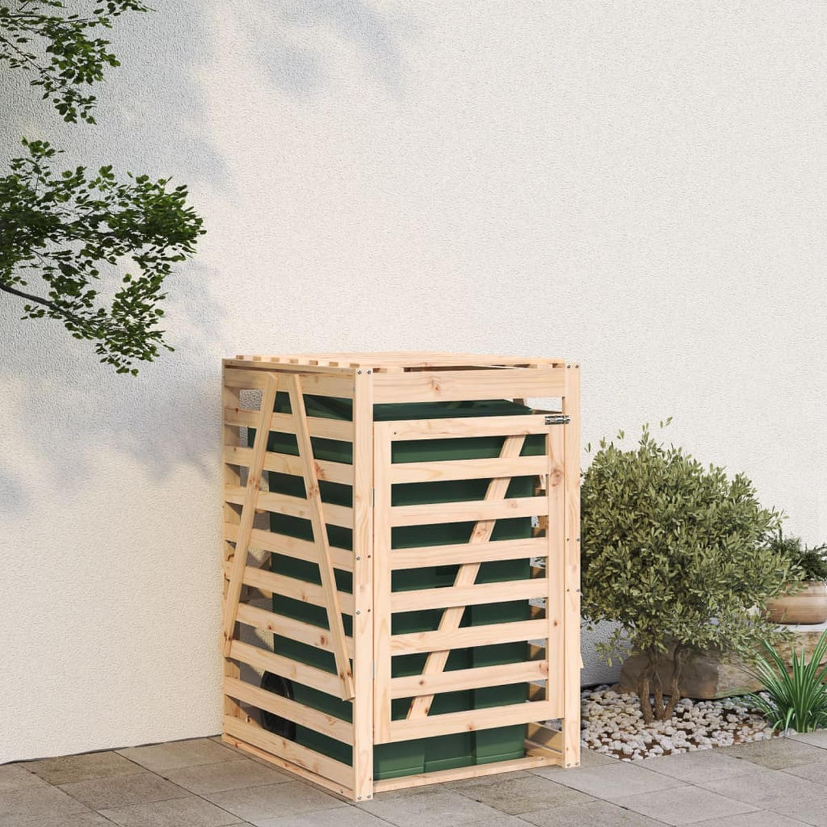 1ER Mülltonnenbox Kiefernholz BOUMI | 84x90x128,5cm Natur | Für 1 Tonne - Naturfarben, Holz (84/128.5/90cm) - DELUKE