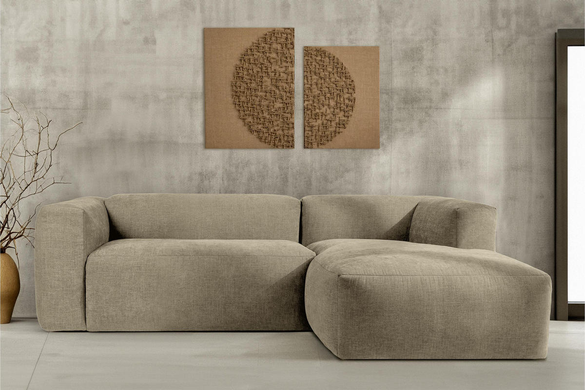 ECKMODULSOFA-RECHTS BUFFO 3/4 Sitzer mit extrem weicher Sitzfläche, Gewebestoff, sandfarben - Sandfarben, Textil (237/180cm) - KONSIMO®