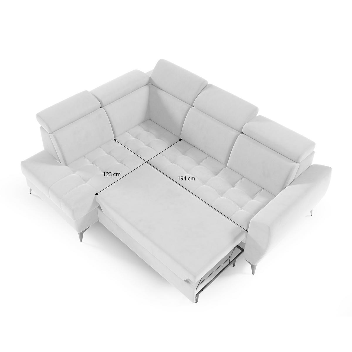 ECKSCHLAFSOFA Aurora II mit verstellbare Kopfstützen, Hellgrau, links - Hellgrau/Schwarz, Textil (266/204cm) - Beautysofa