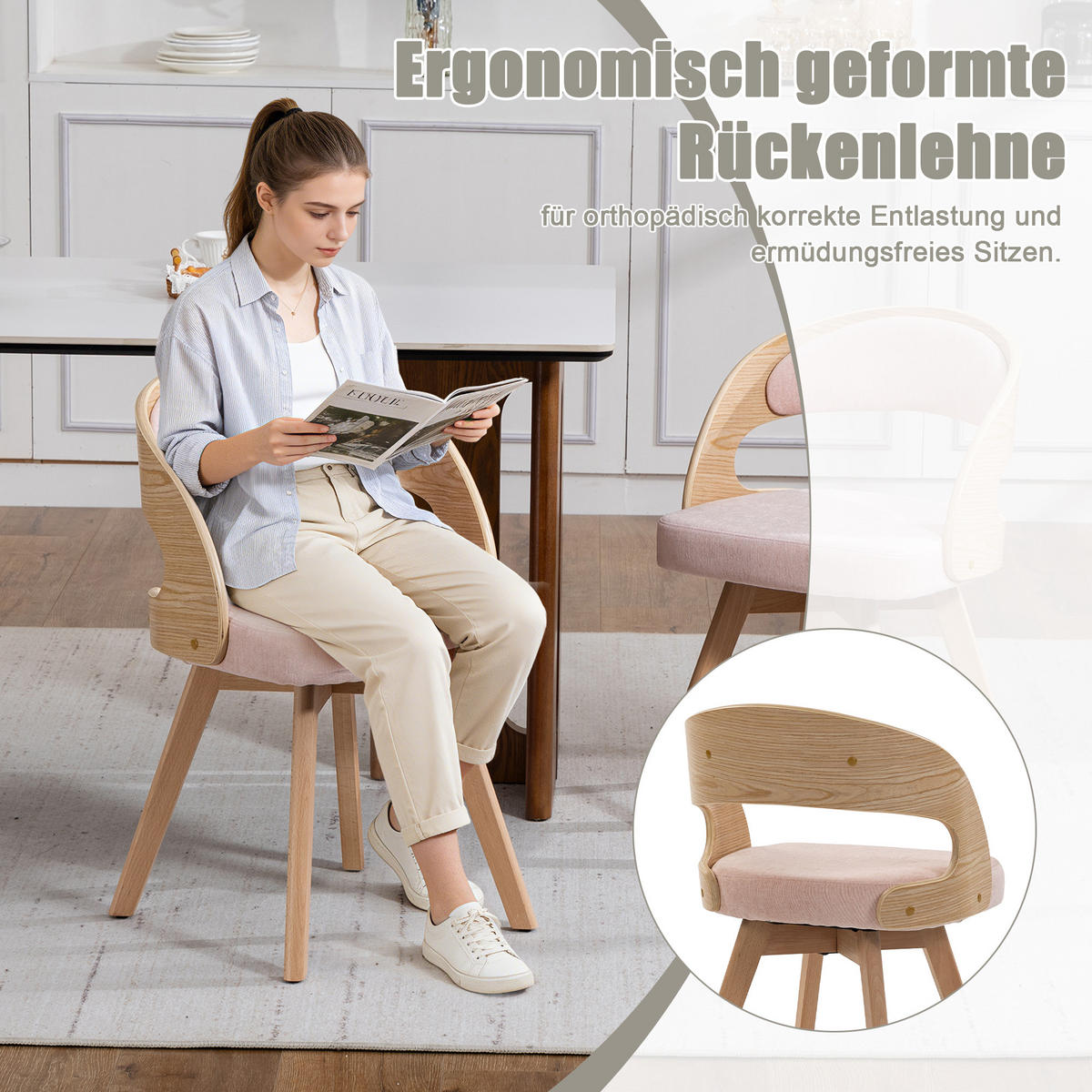 ESSZIMMERSTUHL 2er-Set drehbar mit Leinenkissen, Rosa - Rosa, Textil (41/72/44cm)