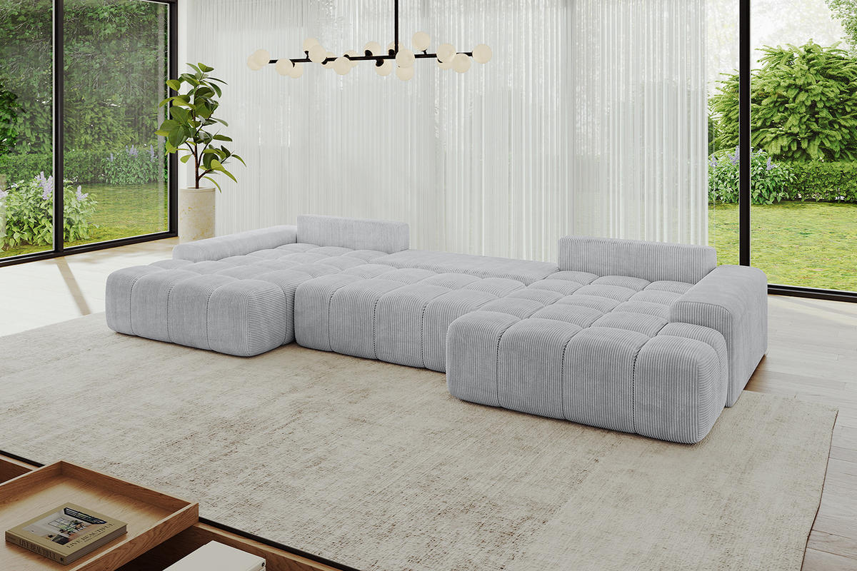 WOHNLANDSCHAFT ENSI-U - 353x164x69 cm Grau - Grau, Holzwerkstoff/Kunststoff (357/69/164cm) - ALTDECOR