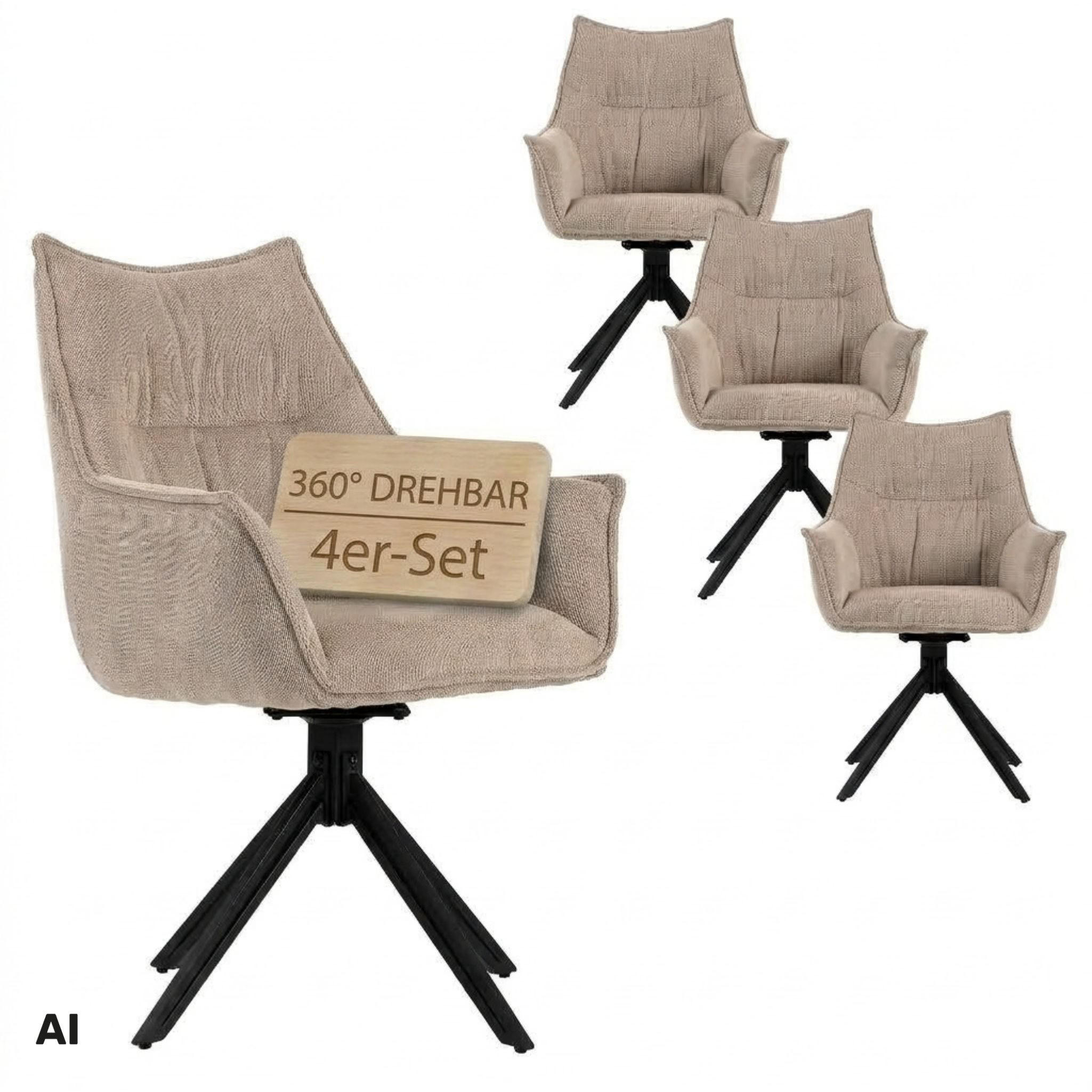 ESSZIMMERSTUHL Ginosa drehbar 4er-Set - Beige/Schwarz, Textil/Metall (62/90/66cm) - Mr. Deko