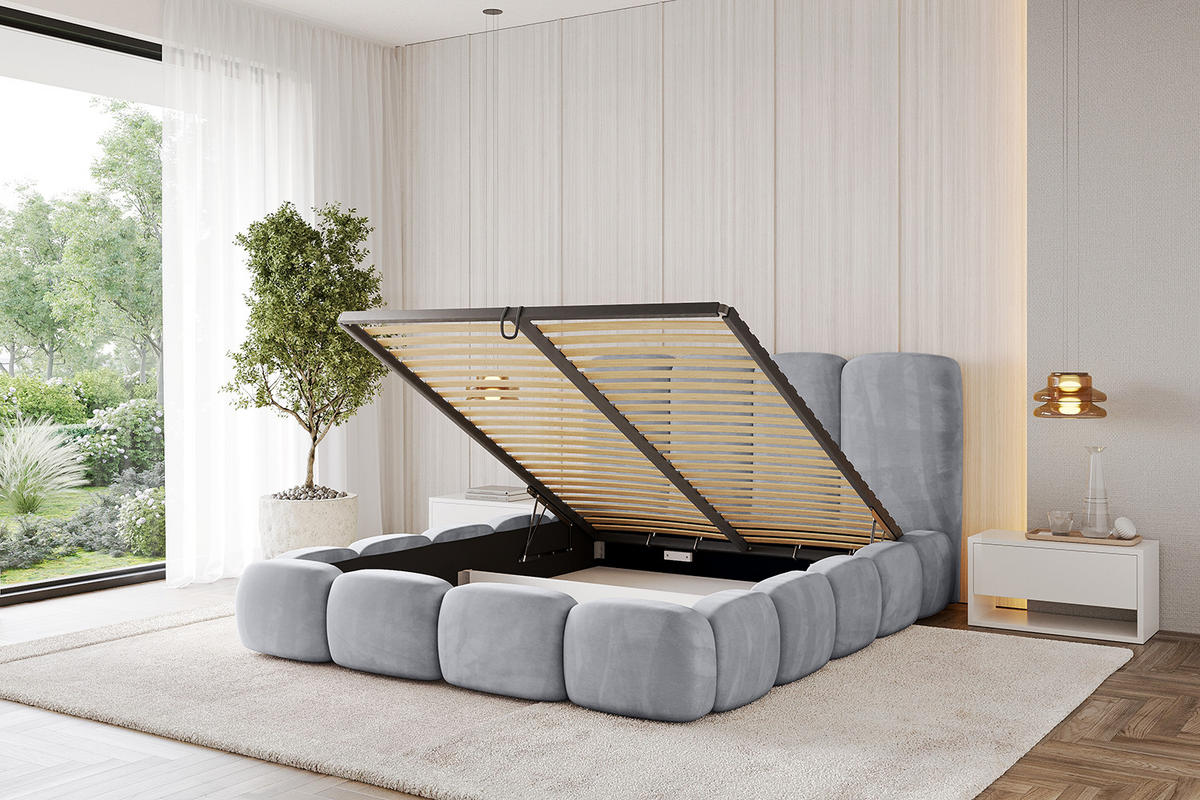 POLSTERBETT mit Bettkasten und Lattenrost, Boxbett ohne Matratze - KALA 180x200 Hellgrau - Hellgrau, Holzwerkstoff/Textil (180/200cm) - ALTDECOR