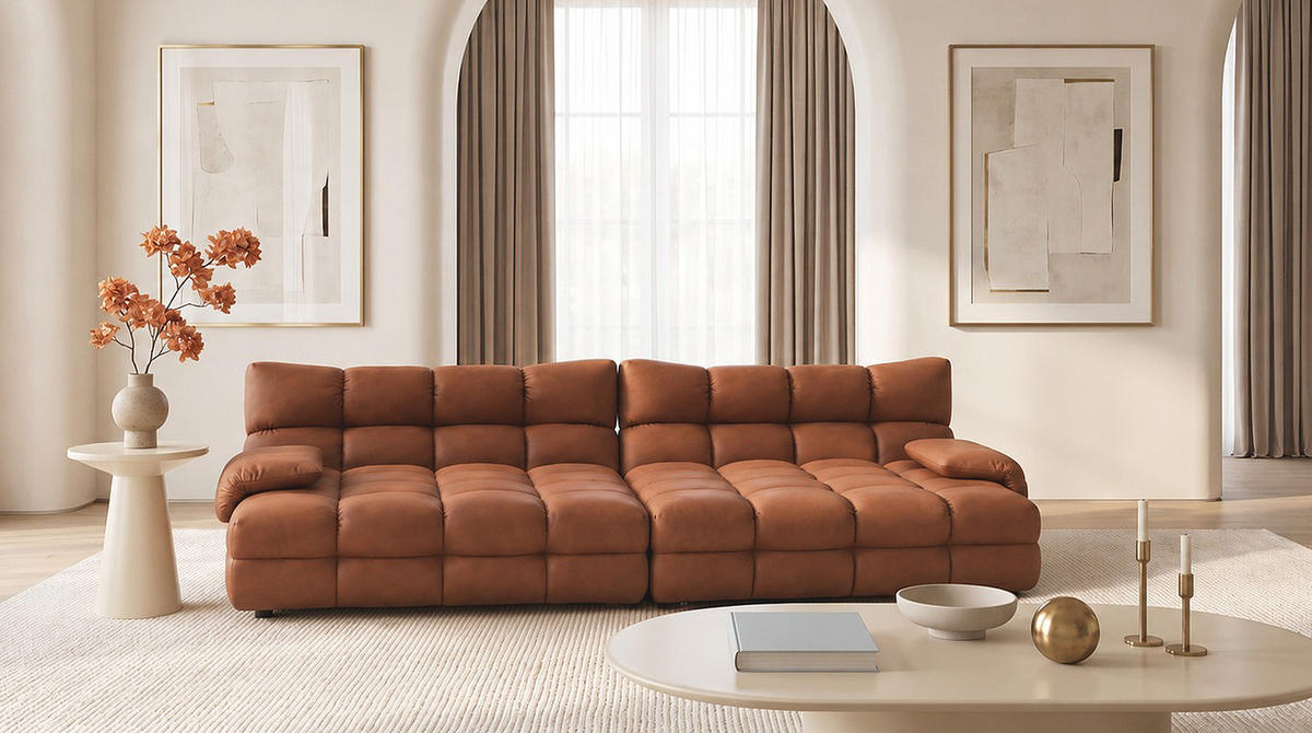 BIG SOFA AMIA Braun Lederfaserstoff - Dunkelbraun/Schwarz, Leder/Kunststoff (290/86/178cm) - KAWOLA