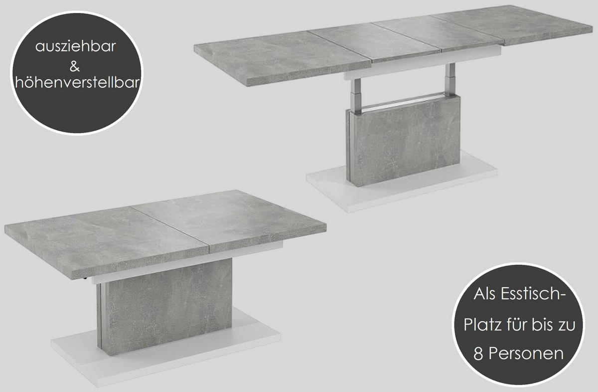 COUCHTISCH rechteckig Weiß matt höhenverstellbar ausziehbar - Weiß, Holzwerkstoff (70/120/56cm) - designimpex
