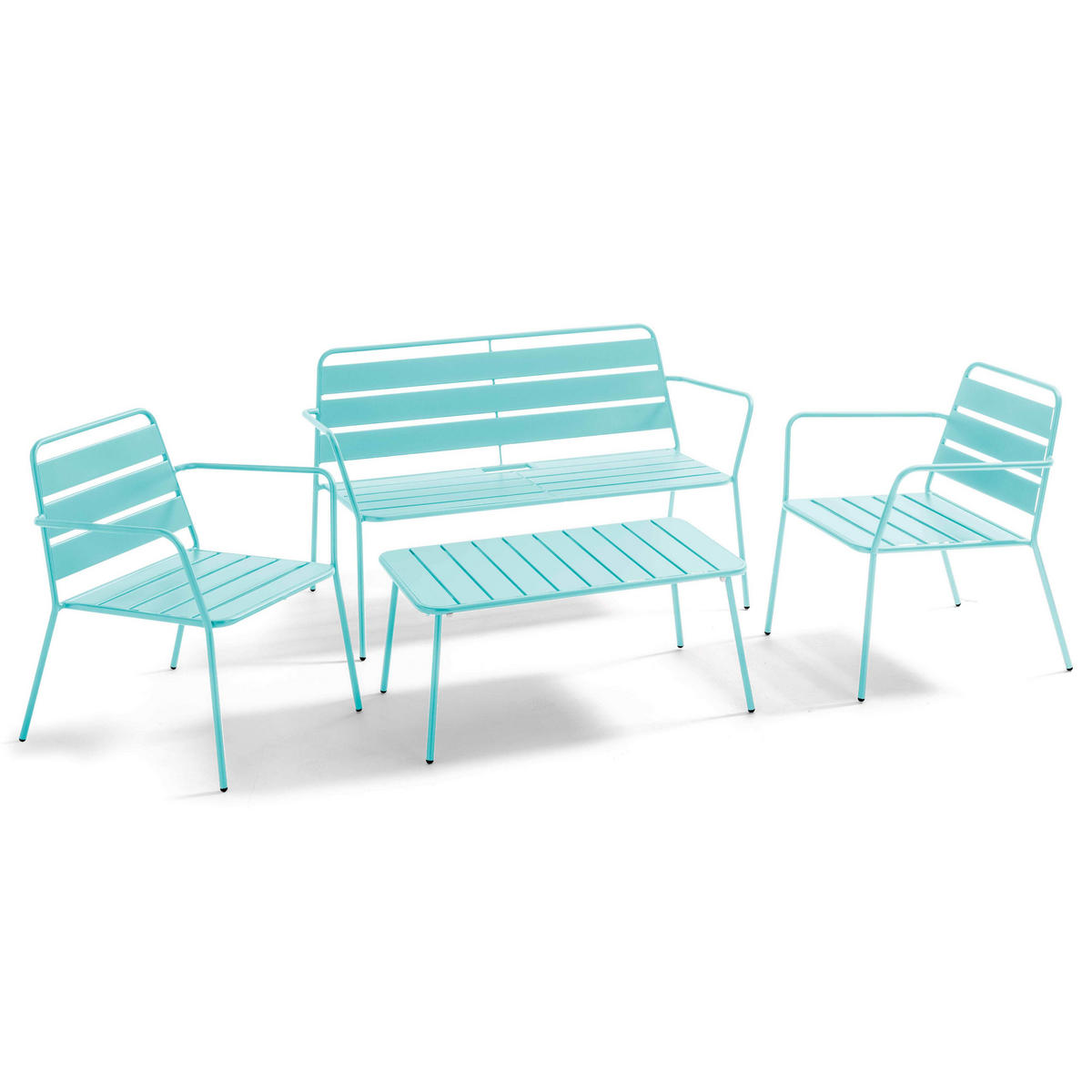 GARTEN-LOUNGETISCH, Türkisblau - Hellblau, Metall (90/50/40cm) - Oviala