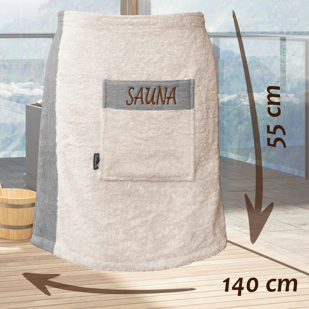 SAUNAKILT Herren Natur, Lima Saunahandtuch mit Klettverschluss - Naturfarben, Textil (140/55cm) - Lashuma