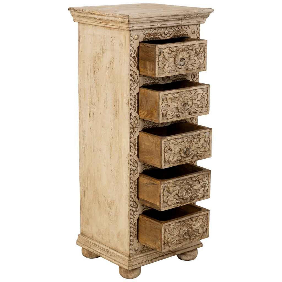 KOMMODE aus Holz, weiß, 45x40x100cm - Beige, Holz (45/100/40cm) - Wanderlust