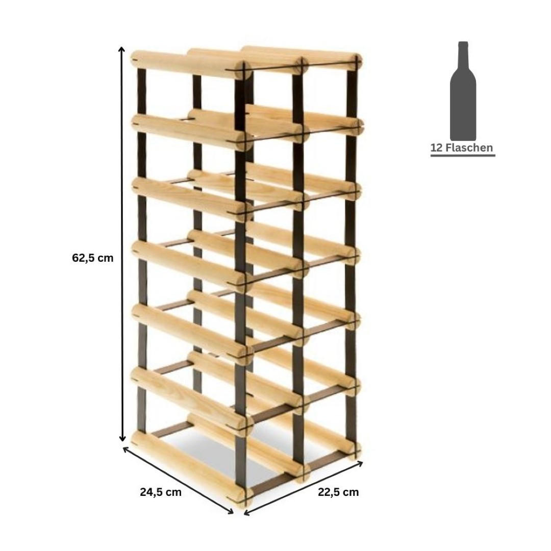 WEINREGAL Vinotega Mod Metal 62,5x22,5x24,5 cm 2x6 Flaschen Massives Kiefernholz Braun Geölt - Braun, Holz (22.5/62.5/24.5cm) - PROREGAL