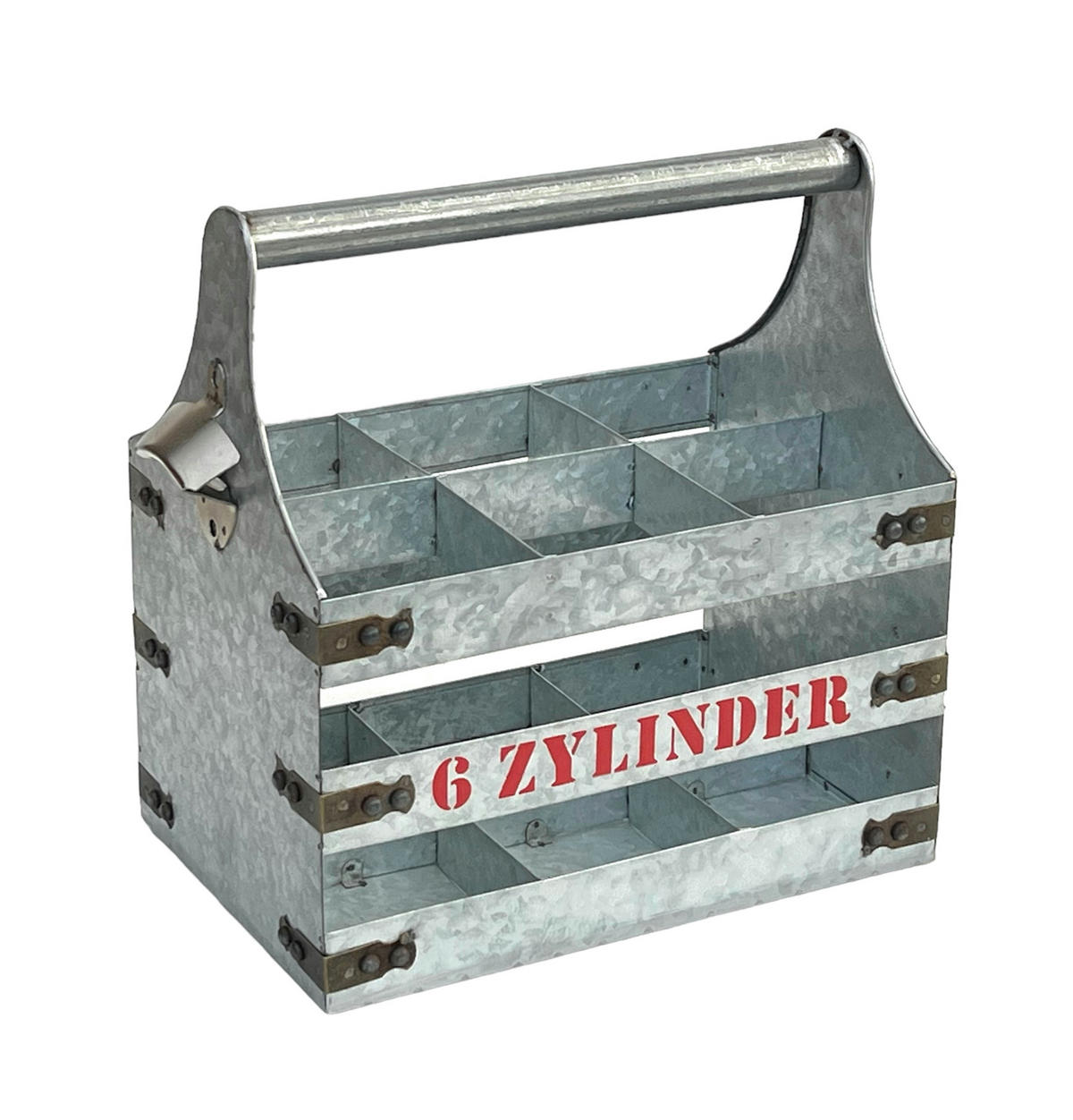 WEINTRÄGER Metall mit Öffner 6 Zylinder 96402 - Grau, Metall (33/33/20cm) - DanDiBo