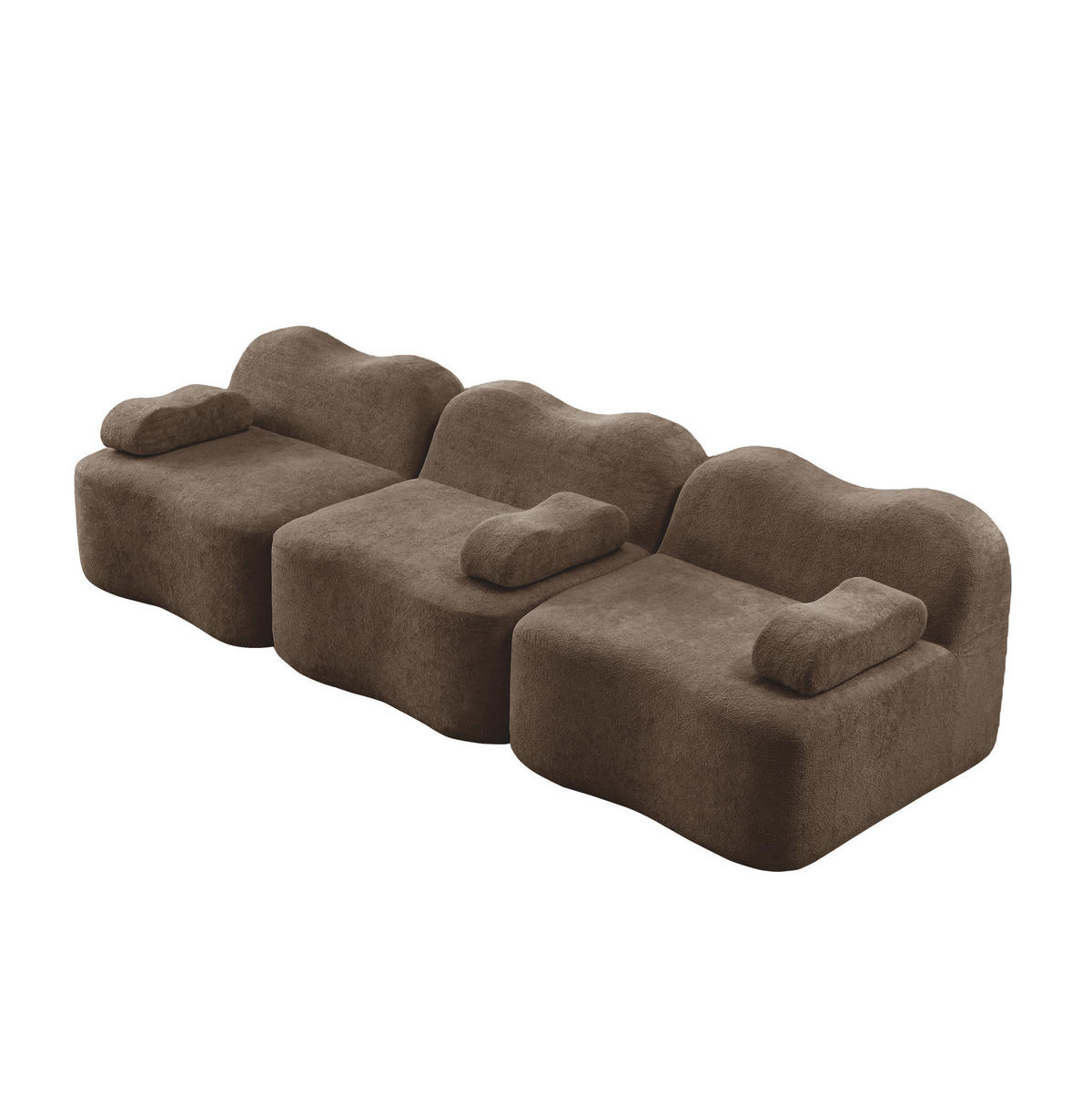 3-SITZER-SOFA aus Samt Braun rahmenlos mit tiefer Sitzfläche, beweglichem Armlehnenkissen und verbindbarem Hocker - Braun, Textil (288/70/98cm) - Modfu