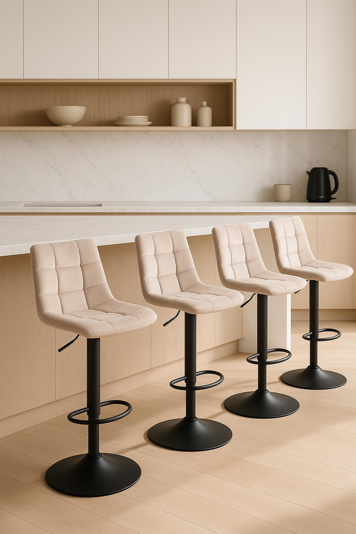 BARHOCKER 2er Set James Samt schwarz beige - Beige/Schwarz, Textil/Metall (43/108.5/46.5cm) - TPFLiving